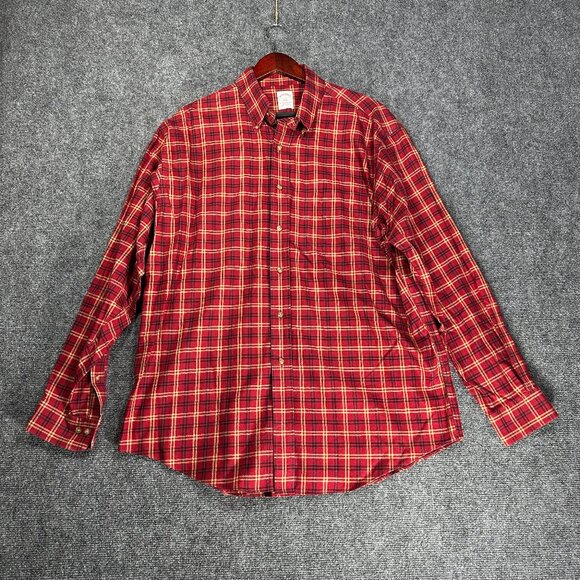 Brooks Brothers Shirt Mens Large Button Down The Original Polo Red Plaid Non Iro - Picture 1 of 8
